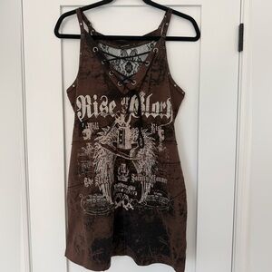 Salvage Lace-Up Graphic Tank Dress M | Studded Biker Y2K Made in USA BNWOT